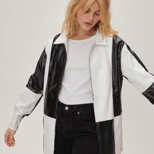 Nasty Gal Faux Leather Colorblock Shirt Jacket